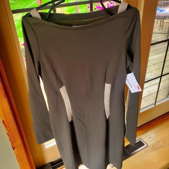 Amy Matto New York Army Green & Cream Long Sleeve Sz. 8 Dress - Picture 1 of 11